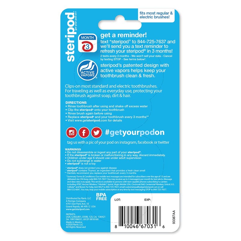 Steripod Kids' Clip-On Toothbrush Protector, Keeps Toothbrush Fresh and Clean,