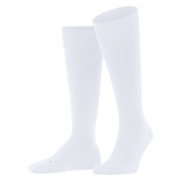 FALKE Lufthansa Travel & Comfort Knee Socks Ultra Energizing Cotton Men's Black White Many Other Colours Support Stockings without Pattern Strong Compression Travel Long Standing Flights 1 Pair, White