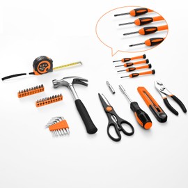 39 Piece Household Tool Set General Repair Small Hand Tool Kit Basic Home Tool Set in Toolbox Storage Case for Home Garage Office College Dormitory Use, Orange