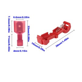 Ruidee 60Pcs/30Pairs T Tap Wire Connectors Electric Wire Terminals Self-Stripping Fully Insulated Male Quick Disconnects Spade Terminals 22-18 AWG Red/UNJH (Red 22-18 AWG)