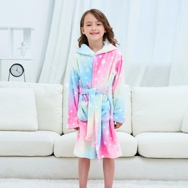 Piefry Soft Bathrobe with Hood for Girls Fleece Dressing Gown Sleepwear Children, reddish