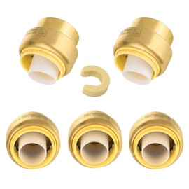 5-Pack Niikappu Pushfit Plug, 3/4-Inch Push End Cap, Brass Push-Fit Plumbing Fittings for PEX, Copper, CPVC, with Disconnect Clip(PF099)