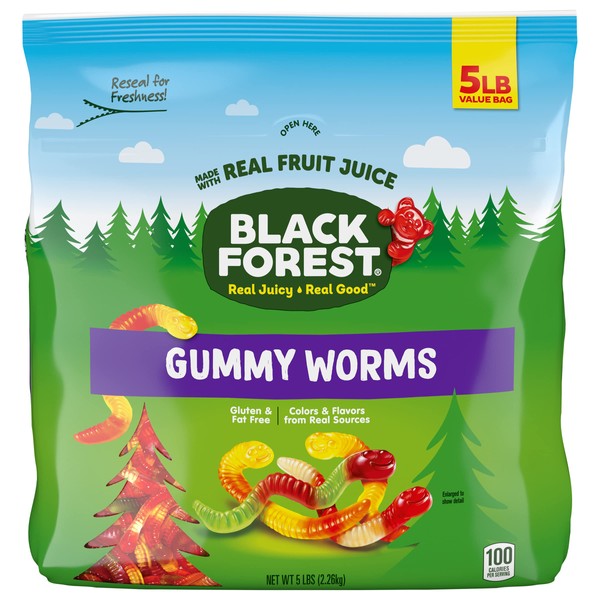 Black Forest Gummy Worms Candy, 5 Pound Bulk Bag