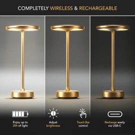 PRIDOLA Solara Cordless Table Lamp - Rechargeable LED Desk Lamp with Dimmer, 3 Brightness Levels, Swedish Design for Home, for Office, Kitchen or Bedroom (Silver)