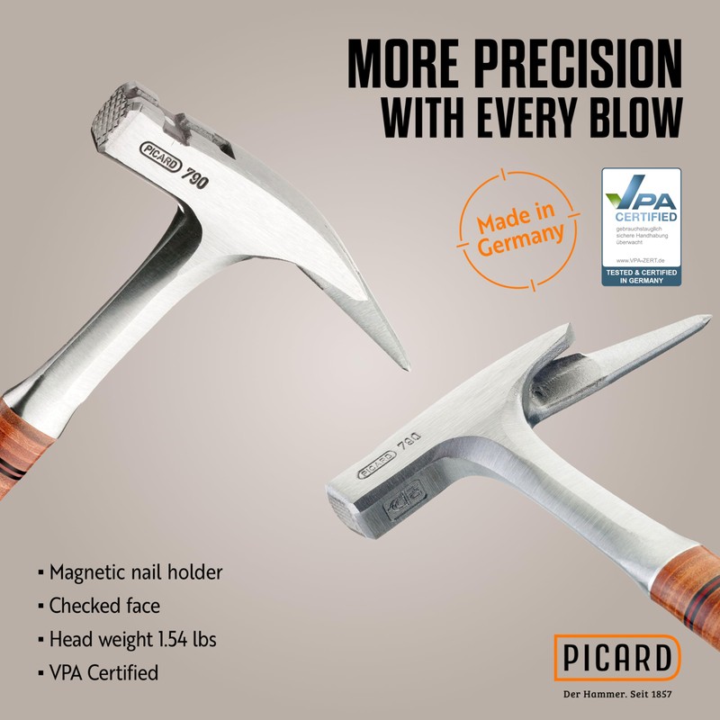 Picard Full-Steel Roofing Hammer, Carpenters Hammer, Checked Face, Magnetic Nail