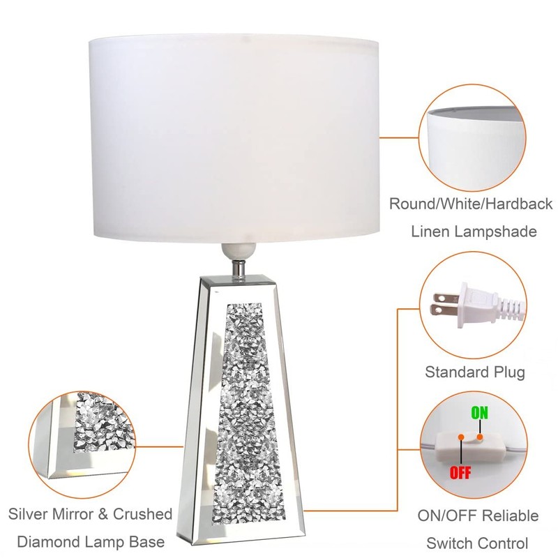 GOTHICO Silver Mirror Crushed Diamond LED Table Lamp, Four Prism