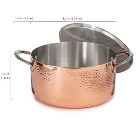 BergHOFF Vintage Tri-Ply Copper 9.5in Dutch Oven 5.75qt. With Matching Lid, Hammered, Long Ergonomic Shaped Handle, 3-layer Base, Gold