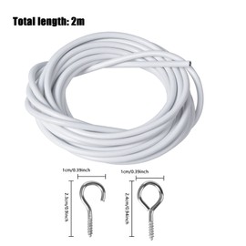 Kioiner White Curtain Wire with Hooks, 2M Net Curtain Wire with 2 Pairs of Screw Eyes and Hooks, PVC Coated Hanging Cord Cable Kit for Curtains Shower Curtains Net Curtain Window Door Curtain