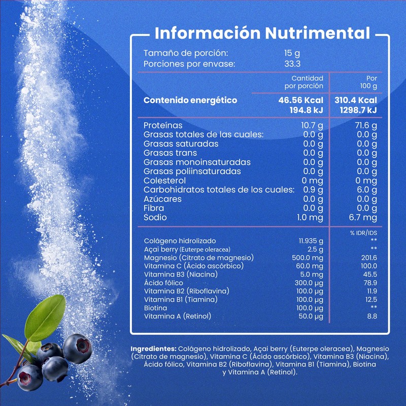 COLAGENO HIDROLIZADO CON CLORURO DE MAGNESIO Y ACAI - 500