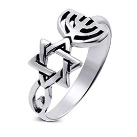 AJDesign Messianic Ring in Sterling Silver Grafted Star of David Menorah Fish (6.0)