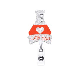 ANDGING Funny LAB Tech Badge Reel Holder Medical Nurse Nursing Badge Reels Retractable for Nurses Cute Acrylic RN CNA LPN LVN Badge Clip Glitter ID Card Tag Accessories Assistant Gifts DL893