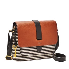 Fossil Women's Kinley Leather & Fabric Small Crossbody Purse Handbag, Black Stripe (Model: ZB7226080)