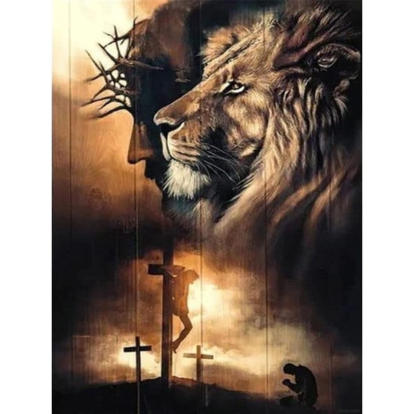 UPABLUNSO Diamond Painting Jesus Lion Cross Religion Kit for Adults Full Drill Diamond Art Painting by Number Kits Gem Art Wall Home Decor 12x16 inch