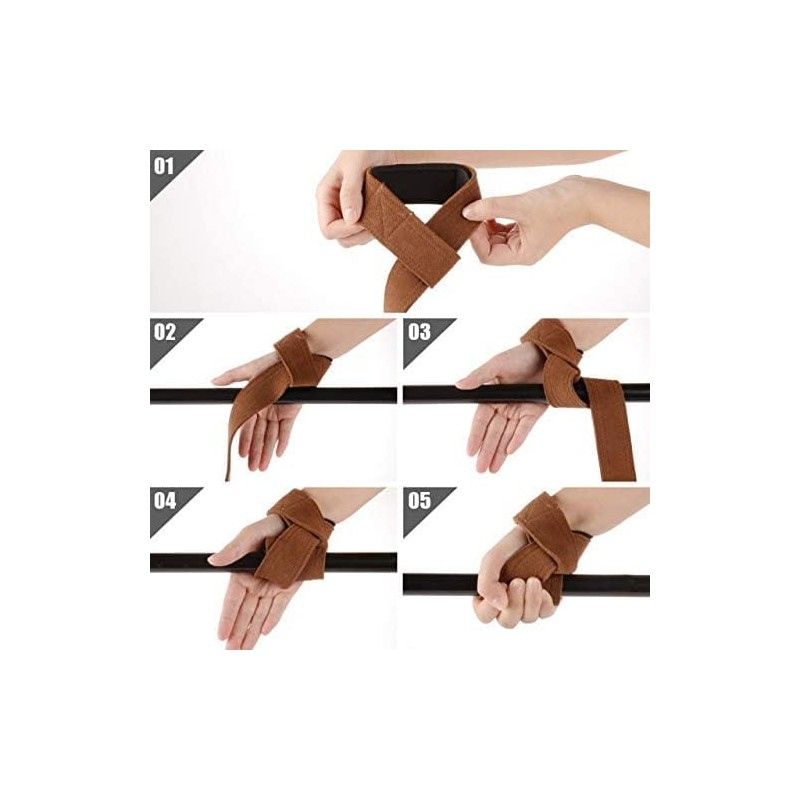 Deselen Leather Weightlifting Straps with Thick Soft Sponge Lining Wrist