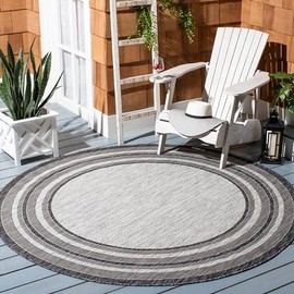 SAFAVIEH Washable Rug Outdoor Courtyard Collection - 9' Round, Light Grey & Black, Non-Shedding & Easy Cleaning, Ideal for Patio, Backyard, Mudroom (CY8475-37612)
