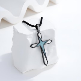 KoyeKei Black Cross Necklace for Men 925 Sterling Silver Turquoise Cross Pendant Necklaces Religious Christian Jewelry Easter Confirmation Baptism Gifts for Women