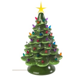 Creative Hobbies Classic Ceramic Christmas Tree - 15.5â€ Vintage Green Tree with Separate Base, Multi-Color Lights, Power Cord, Bulb and Star