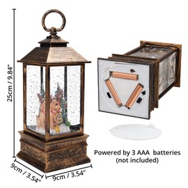 BELLE VOUS Snowman Snowglobe Lantern Christmas - Snow Lantern with Snowman & Tree (25 x 9 cm) - Christmas Decoration Indoor Illuminated with Water, Glitter Filled Bronze Lantern - Gift, Table Decoration