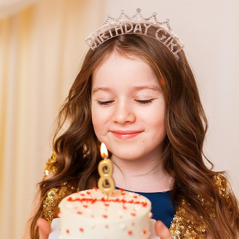 Exacoo Birthday Girl Crown Headband,Rhinestone Birthday Tiara for Little Girls