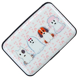 CANTINEY Credit Card Holder RFID Blocking Wallet for Women Men Small Mini Metal Slim Hard Aluminum Business Card Case (Cute Dog Set)