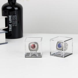 Kcgani Championship Ring Display Case, Clear Tournament Championship Ring Holder Box, Acrylic Display Easel Box and Stand Holder for Baseball Ball Games Championship Rings Cheer Leading Rings, 2Pcs