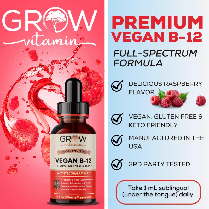 Grow Vitamin B12 Liquid Drops - High Potency Complex with