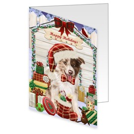 Doggie of the Day Red Bow Border Collie Dog Note Cards - Adorable Pets Invitation Cards with Envelopes - Pet Artwork Christmas Note Cards GCD65438 (1 Note Card)