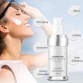 Base de Maquillaje Mágica Base Líquida, Base Tono de Piel Cálida Que Cambia de Color Impecable, Resistente al Agua Mezclas Naturales Base de Maquillaje Facial Makeup Colour Correcting Cream, SPF15