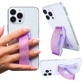 LOVEHANDLE PRO Premium Phone Grip - Silicone Phone Strap - Magnetic Phone Mount and Kickstand for Smartphone and Tablet - Amethyst Glitter Silicone