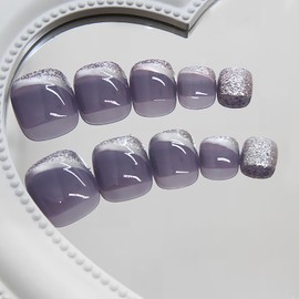 ALLEVG Nail Tips for Feet, 24 Pieces, Purple, Diamond, 3D Foot Nail Tips, Foot Nail Tips, Magnet, Summer, Fuselled Claws, Cat Eye Stone, Weddings, Coming-of-Age Ceremonies, Cute, Popular, Simple