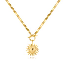 GREICHFAN Chunky Gold Sun Pendent Necklace for Women Dainty Sunshine Necklace Toggle Clasp Necklaces Paperclip Necklace Trendy Jewelry