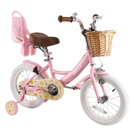 RULLY Lemon Bike 16 Inch Bicycle for Girls Ages 4 5 6 7 Years, Training Wheels Included, Girl Bikes with Basket & Doll Seat,Pink
