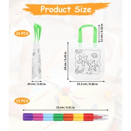 Pack of 30 Fabric Bags for Painting Suit, 15 Bags for Painting for Children and 15 Pieces Stackable Wax Crayons (7 Colours in 1), for Party Bags, Children's Birthday, Craft Set Children's Birthday