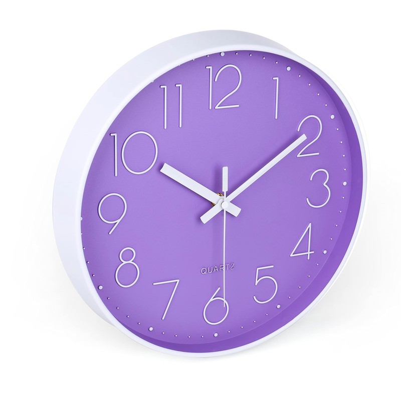 jomparis Purple Wall Clock 12 Inches Silent Quartz Wall Clock