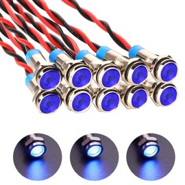 Kiligen 10pcs 6mm AC/DC 12-24V LED Waterproof Indicator Light Pilot Light Signal Indicator (Blue)
