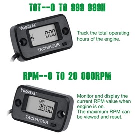 YOOREAL Tachometer, operating hour counter, magnetic recording, maintenance, display shut-off for lawnmower generator, any rotating shaft/gear or pulley of external devices
