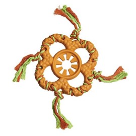 Pistachio Pet Dog Toy - Rubber And Rope Fetch Toy (13 cm/5", Orange)