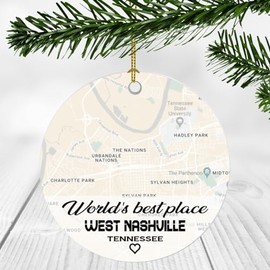 World's Best Place West Nashville Tennessee Ornament New Home with Map City West Nashville TN - Housewarming Gift for Friend, World's Best West Nashville Ornament 3 Inch Plastic Circle