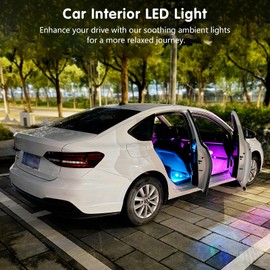 CARFIB Car Led Lights Interior Wireless Starry Ambient Lighting with Remote Portable USB Rechargeable RGB Neon Accent Inside Light Cool Atmosphere Decor for Cars Truck Magnetic 2Pcs