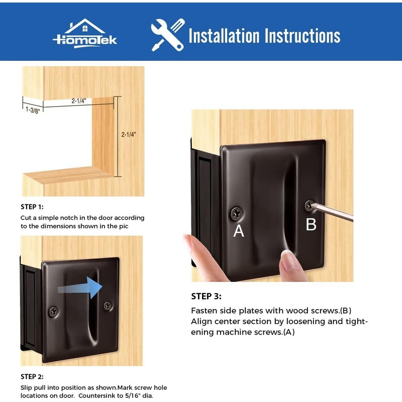 HOMOTEK 2 Pack Privacy Pocket Door Pull Without Switch Plate