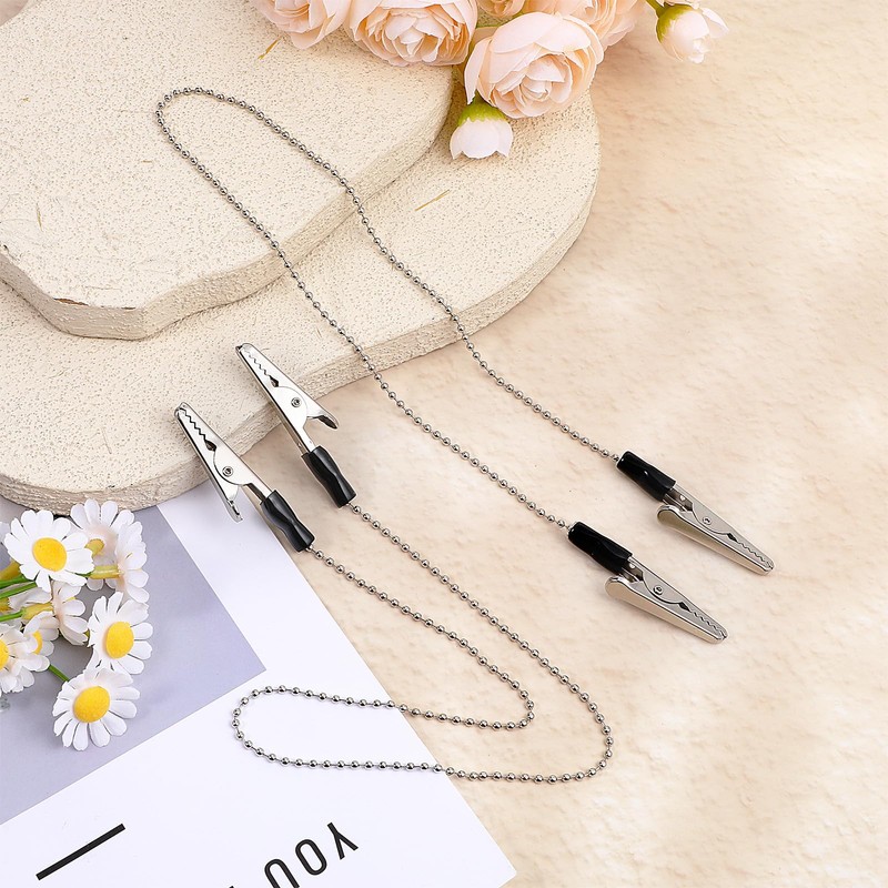 2 PCS Dental Bib Chain with Clips Metal Napkin Clip