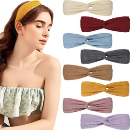 8 Diadema Elastica Mujer, Diademas Anchas para Mujer con Banda Elástica, Tejido es Cómodo, Transpirable y Absorbe el Sudor,Ideal para Entrenamientos, Yoga, Baño y Ducha, Maquillaje