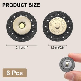 sourcing map 6 Pcs Leather Snaps Buttons, Magnetic Purse Snap Clasps Bag Fastener Clasp for DIY Bags Clothes Accessories Hand Sewing, Black (Round)