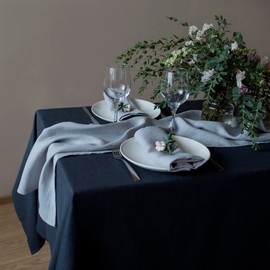 Linen & Cotton Hygge Tablecloth Fabric Table Linen 100% Linen Black (140 x 400 cm) Festive Rectangular for Home Kitchen Dining Table Cafe Restaurant Hotel Decoration Party Summer