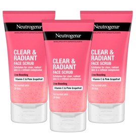 Neutrogena Clear & Radiant Face Scrub, Pack of 3 x 150ml, Glow Boosting with Vitamin C & Pink Grapefruit, Oil-Free, Exfoliates for Clear, Refined Skin