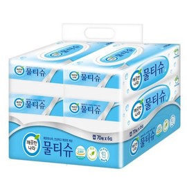 Clean Nara Peppermint Wipes Cap Type 70 Sheets x 6 Pack / 깨끗한나라 페퍼민트 물티슈 캡형 70매x6입