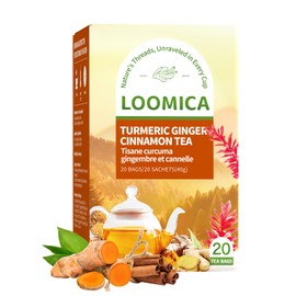 LOOMICA Turmeric Ginger Cinnamon Tea, Naturally Caffeine-Free, Warm & Spicy Herbal Blend, Rich & Aromatic, Perfect for Cozy Mornings & Relaxing Evenings, 20 Counts