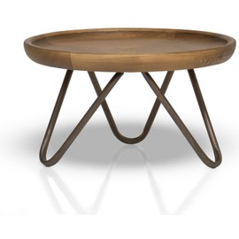 Red Co. 8.75” Dia Round Decorative Wooden Pedestal Plant Stand with Metal Pin Legs, Natural Brown