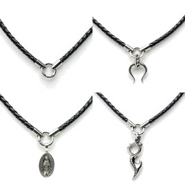 Silver1 Pendant, Leather Choker, Black, 0.2 inches (4 mm), Stainless Steel Braided Necklace for Men, blk
