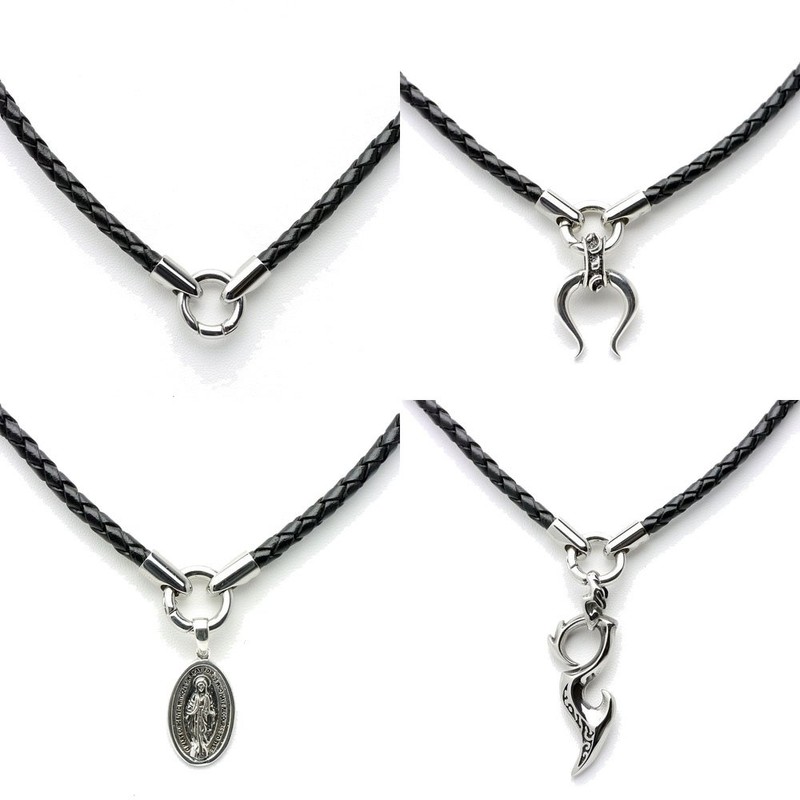 Silver1 Pendant, Leather Choker, Black, 0.2 inches (4 mm), Stainless